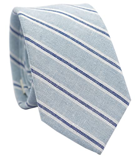 BELLUNO 2.5 inch Skinny Tie for Men Cotton Linen Slim Striped Neckties Pale Blue