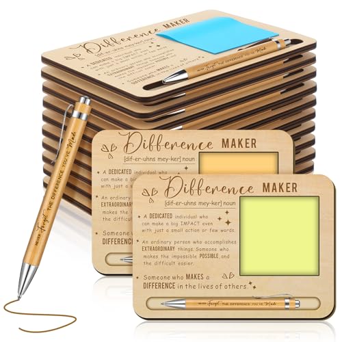 Kosiz 10 Set Difference Maker Gift Employee Appreciation Gifts Bulk for Coworkers Wooden Sticky Note Holder with Notes and Ballpoint Pens Thank You Gifts for Team Staff Teachers Boss Nurse