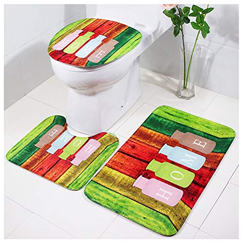 Zhuhaixmy 3 Teiliges Badematten Set - WC Deckel Abdeckung Set Anti Slip Super saugfähigen 3D Blumenmuster Home… – Bild 6