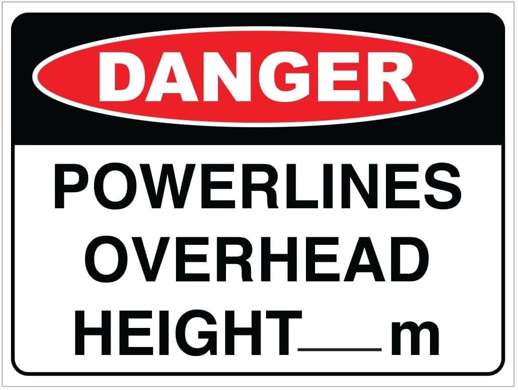 Danger Powerlines Overhead Height-4.5M Rust Free Aluminum Tin Sign - Warning Decor with Pre-Drilled Holes for Indoor-Outdoor Construction Site, Rural Road - 8x12 Inch​