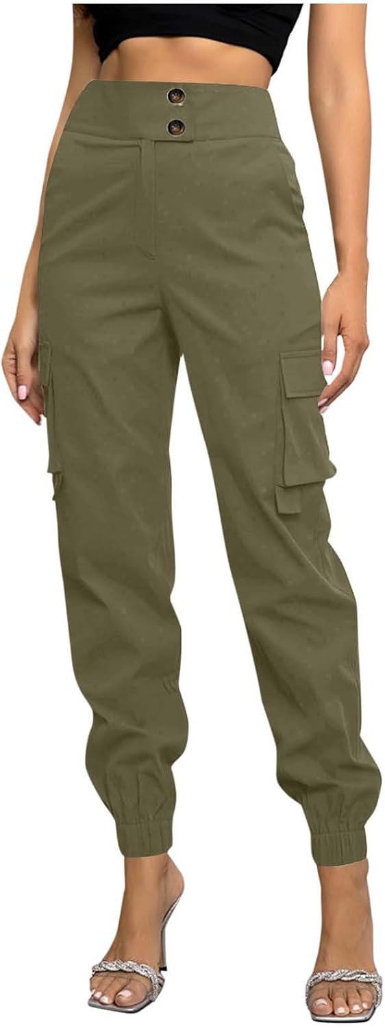 Oplxuo Women’s High-Waisted Cargo Sweatpants with Cinch Bottoms | Athletic Joggers for Workouts and Running | Long Pants with Pockets