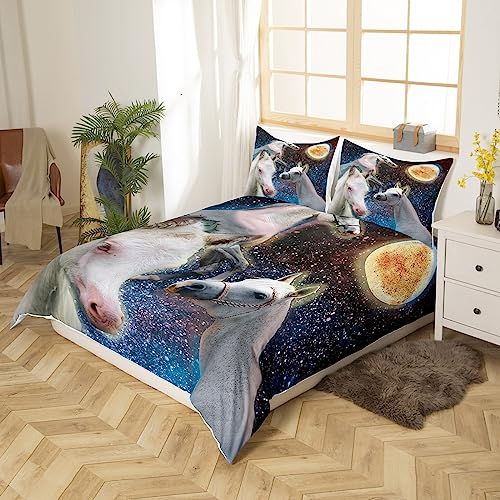 Kids Horse Bedding Set Horse Lover Gift Duvet Cover Set For Boys Girls White Horses Moon Decor Comforter Cover Set Animal Stuffed Bedspread Cover Bedroom Quilt Cover 2Pcs Single - Image 2