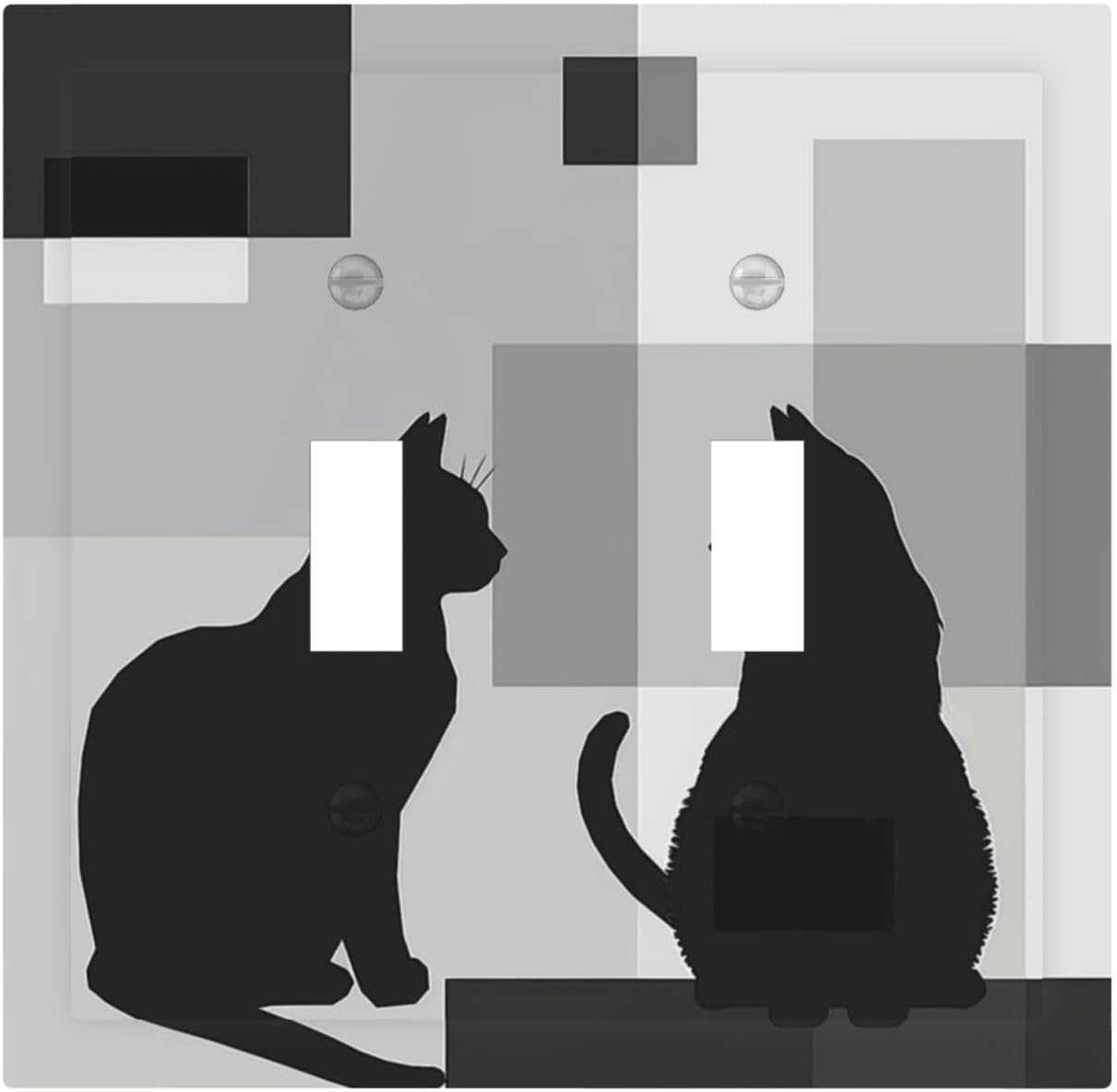 Decorative Light Switch Cover Modern Abstract Geometry Cute Black cat 2 Gang Wall Plates Double Toggle Switch Plate Decora Electrical Outlet Cover Faceplates for Bedroom Bathroom Decor image 2
