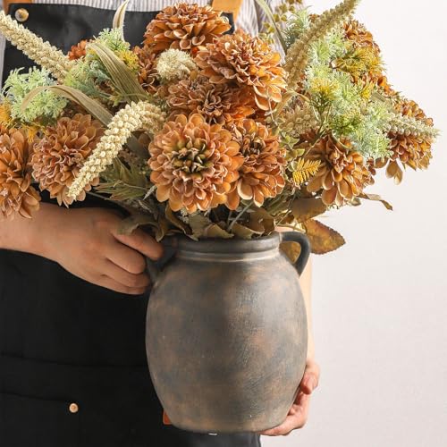 Ceramic Flower Vase 7.6 inch Farmhouse Rustic Vase Decorative Pottery Terracotta Vases for Home Decor Table Mantle Fireplace Living Room Bathroom Wedding Centerpiece (Black)