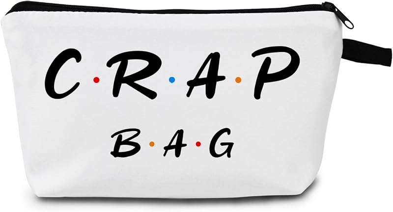 Necessaire de maquiagem MoCaliduccious CRAP BAG White com zíper, estampa de letras, 1 unidade