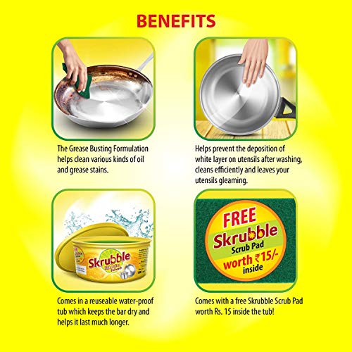 Image of Skrubble High Action Dishwash Bar with Free Scrub Pad, 700g