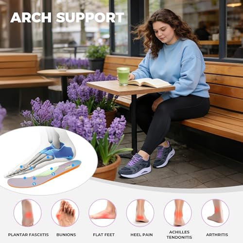 Image of SURRAY Women's Wide Width Walking Shoes - Plantar Fasciitis Arch Support Orthotic Sneakers, Comfortable Tennis Shoes for Casual Gym Workout US Size 6-11