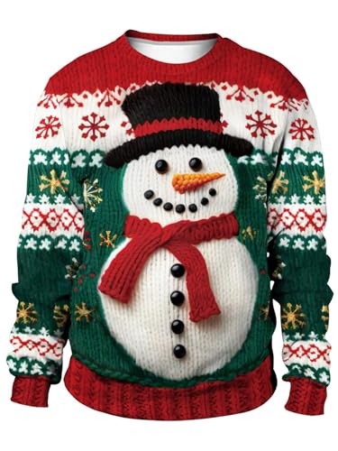 Gtetkde Unisex Ugly Christmas Sweatshirts 3D Printed Funny Graphic Long Sleeve T-Shirt Crewneck Sweatshirts (Snowman,Stripe) M 1 Gtetkde Unisex Ugly Christmas Sweatshirts 3D Printed Funny Graphic Long Sleeve T-Shirt Crewneck Sweatshirts (Snowman