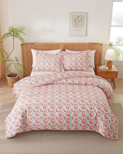 Image of Duvet Cover King Size Set - Extra Soft Floral Duvet Cover 104 x 90 with 2 Pillow Shams - Comfy, Breathable Floral Bedding Set - Hotel Luxury and Fade Free with Zipper Closures & Ties - Blush Bouquet
