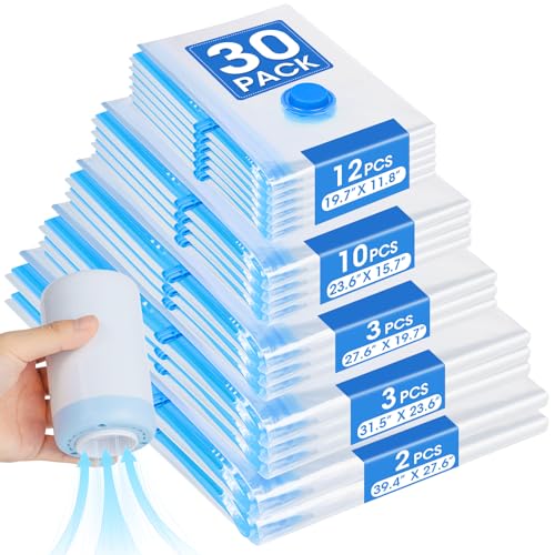 Image of 30 Pack Vacuum Storage Bags with Electric Air Pump, Vacuum Seal Bags for Clothing Travel, Travel ＆ Vacation Vacuum Bags with Pump, Vacuum Storage Compression Packing Bags for Space Saver