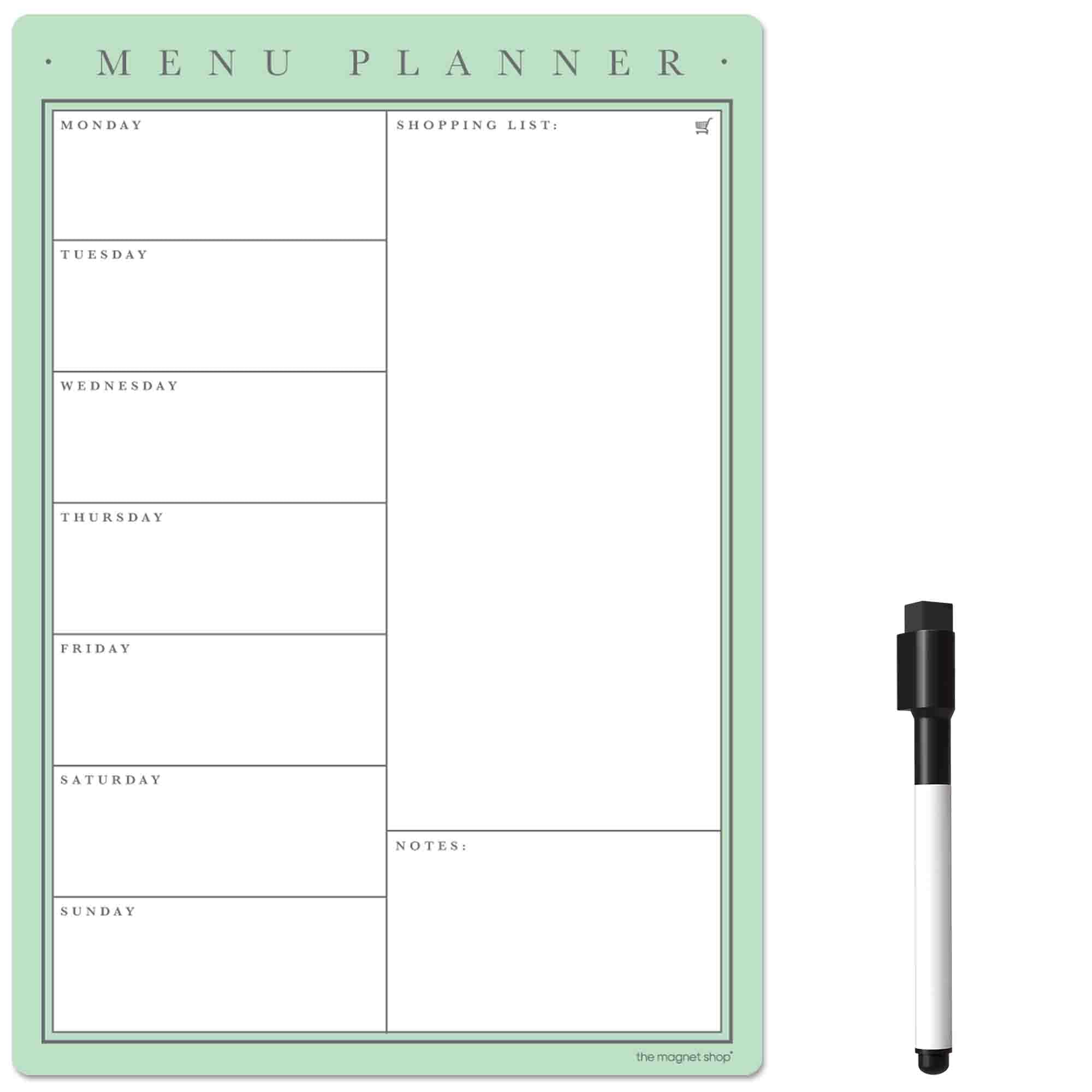 TMS Magnetic Meal Planner for Fridge | Made in the UK | Weekly Meal Prep Whiteboard, Calendar or Organiser for Work or Family Planning (Pistachio, A3 (42 x 30cm))
