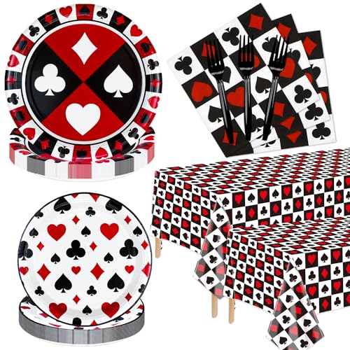 162Pcs Casino Party Decorations - Poker Party Tableware Set Includes Poker Themed Plates, Napkins, Tablecloth for Las Vegas Casino Themed Party Supplies, Serves 40 Guests