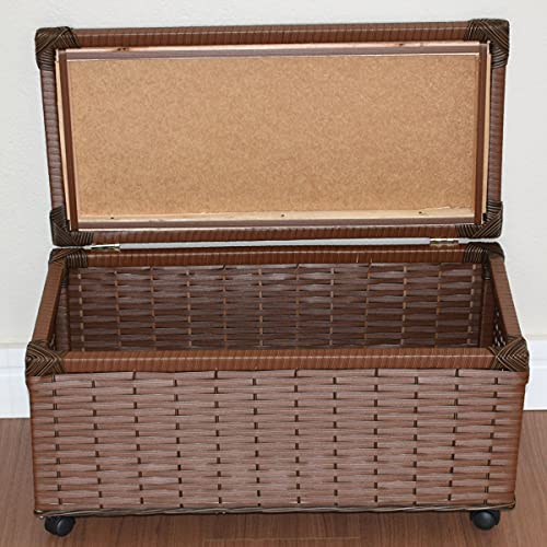 Baú Brinquedo Cesto Roupa Fibra Sintética C/rodinha 60x30x30 Palha Indiana Marrom