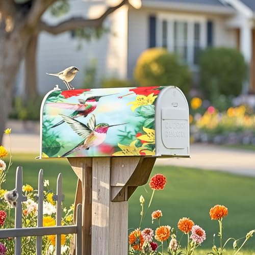 Image of Mailbox Covers Magnetic Standard Size 18 x 21 Inch Beautiful Flowers in Spring,Mailbox Wraps for Garden Yard Home Outdoor Decor (Hummingbird)