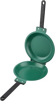 Fockety Double Sided Egg Frying Pan, Non Stick Double Side Steel Coating Flip Frying Pan, Easy to Flip Pan Pancake Maker Household Kitchen Cookware for Pancakes, Omelets