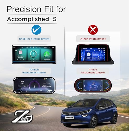 Image of ZEIR [4 PACK] Screen Protector Compatible with TATA ALTROZ Accomplished+S 2026 Model - 10.25 Inch Infotainment [Thin Corners] Touchscreen, 10.25 inch Instrument Cluster, AC Cluster & Steering Panel | 2025 Facelift TataAltroz Display Guard | 9H Hardness, Anti-Scratch & Water Resistant | HD Clarity Dashboard Touchscreen Accessory 2026+ [Not Tempered Glass]