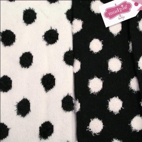 Mud Pie 2 Pairs 2 Styles BLACK & WHITE POLKA Fuzzy DOTS Tights 0-6 Months Baby gift