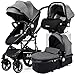 Belecoo Passeggino Travel System Trio Set, dalla Nascita a 3 Anni, Carrozzina, Navicella, Ovetto, Facile da Piegare, Portabicchieri, Capottina parasole, Cesto Grande (grigio) (grigio)