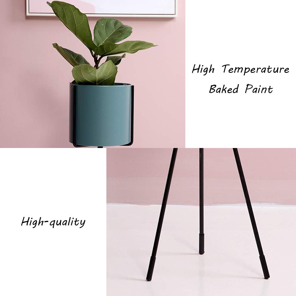 Outdoor Garden Plant Pot Flower Stand Indoor Balcony Decoration Display Shelf Iron Art Herb Bonsai Rack Metal Floor-Stand for Living Room Bedroom Office(Blue)(S+L)