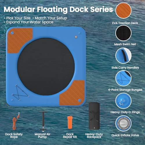 Danrelax Inflatable Floating Dock, 10FT Platform, 6in Thick, Mesh Swim Net - 2