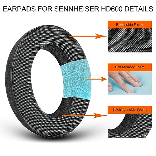 Almohadillas de repuesto Gvoears nuevas en 2023 para auriculares Sennheiser HD650/HD600/HD660S/HD545/HD525/HD535, almohadillas para orejas también compatibles con MassdropX HD6XX/HD58X y HD580/HD565 Jubilee, espuma viscoelástica, color negro miniatura 4
