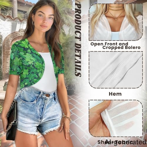 Image of Women's Shrug Short Sleeve Bolero Open Front Knit Party Tulle Cardigan Cropped Cardigan Shoulder Cover Up