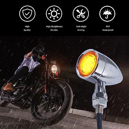 Image of Vintage Motorcycle Bullet Turn Signals LED Front Lights 2 PCS, 40 LEDs Switchback White Amber Light for Running Turn Blinkers Universal Fit Scooter Suzuki Yamaha Honda Harley Dyna Bobber-Chrome