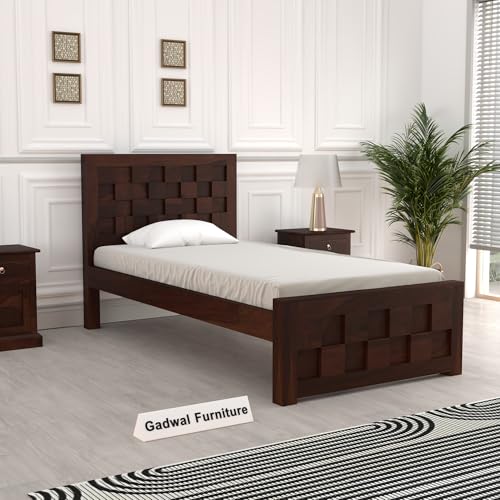 Image of Solid Sheesham Wooden Bed 6X4 Bed Single Bed Without Storage for Bedroom - Single Cot Wooden BedSingle Size for Living Room Guest Room - 12 Month Warranty (Jack Walnut)