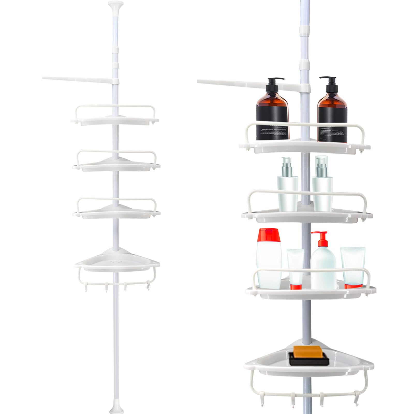 Crystals White Corner Shower Caddy, 4-Tier Corner Shower Shelf, 95-300 Cm Telescopic Shower Caddy Corner, Adjustable Bathroom Organiser,