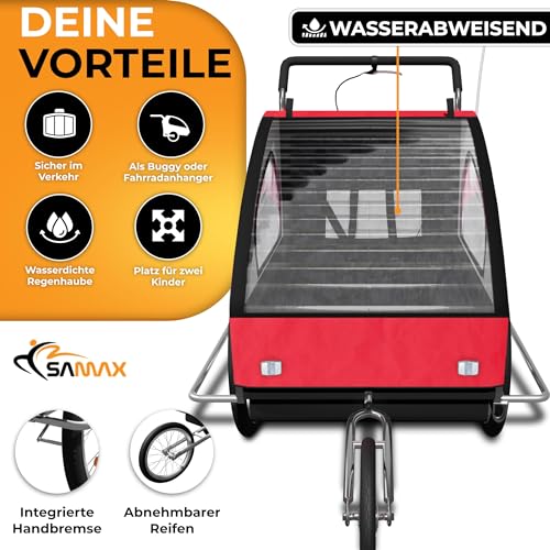 Miniatura 2 de Samax Remolque De Bicicleta Para Niños En Rojo Negro - Silver Frame
