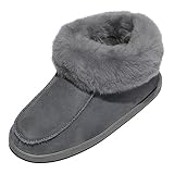 Hollert Leather Lammfell Hausschuhe EWA Premium Damen Fellschuhe aus 100% Merino Schaffell Größe EUR 38, Farbe Grau