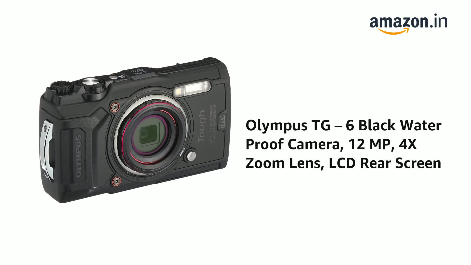 Buy Olympus TG – 6 Black Water Proof Camera, 12 MP, 4X Zoom Lens