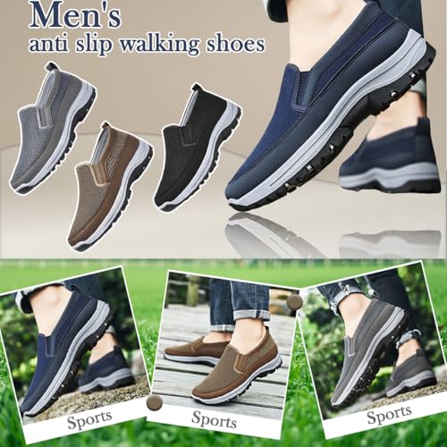 Orthowalkway Mens Shoes, Men's Comfortable Breathable Arch Support Slip-on Canvas Loafers, Outdoor Casual Non Slip Orthopedic Sneakers Flats Boat Shoes3