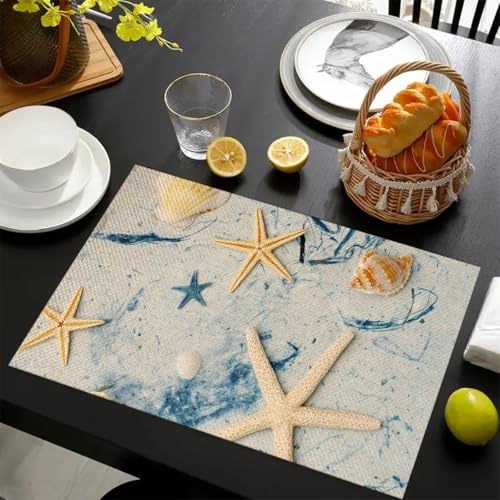 Salvamanteles Individuales Estrella De Mar Salvamanteles Individuales Mesa Juego De 2 Manteles Individuales Lavables Antimanchas Antideslizante Resistente Al Calor Bajoplatos Lino 45X30Cm