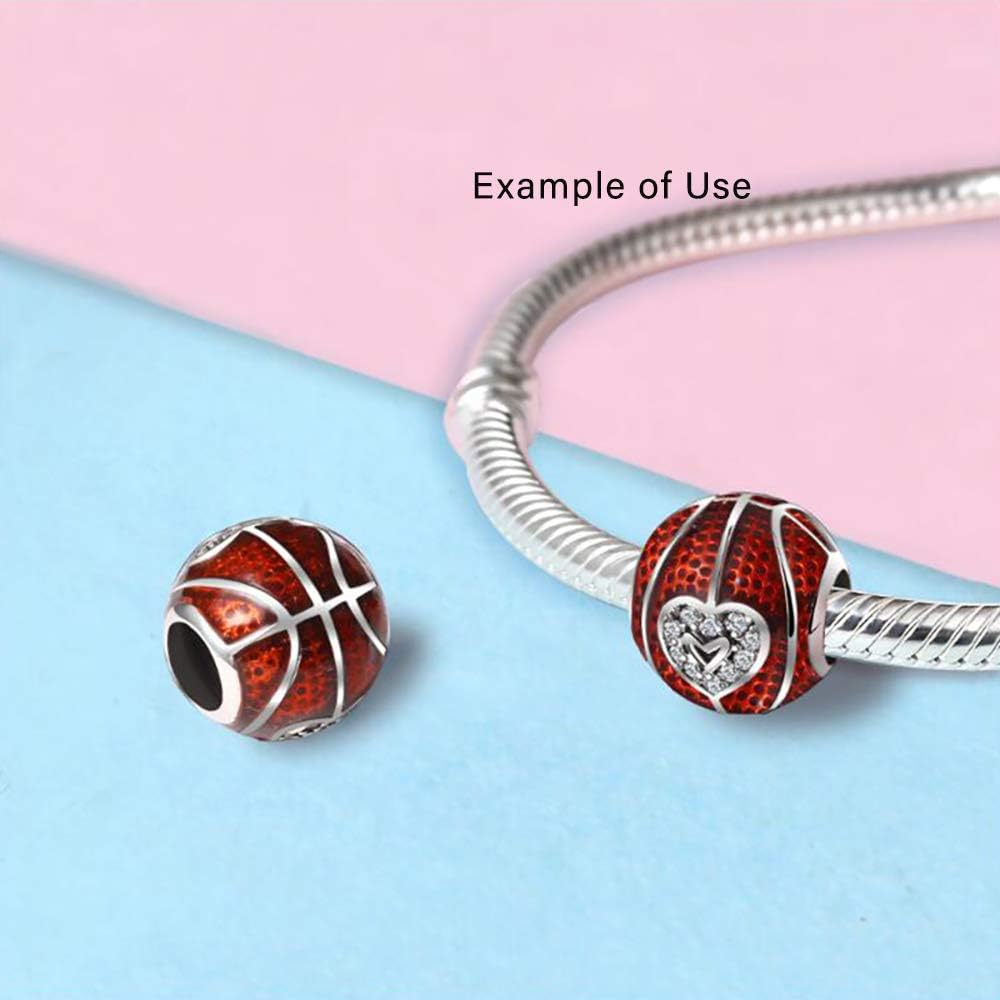 Love Basketball Charm for Bracelet or Necklace for Women by Ginger Lyne | European Style Bead Clear Cubic Zirconia Red Sterling Silver | Athletic Gifts for Her - Image 4