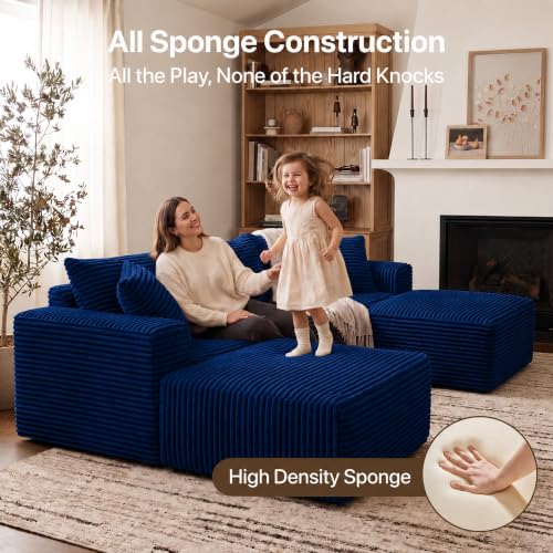 Image of Claiks 94 inch Boneless Couch, U-Shape Corduroy Sectional Sofa, Blue