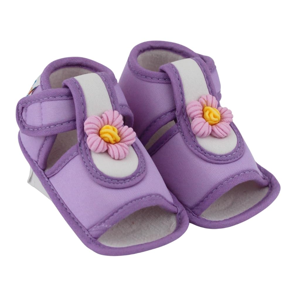 6 To 12 Months Baby Girls Skin-friendly Cotton Floral Purple Hook & Loop Sandal Booties-BT5514-image-9