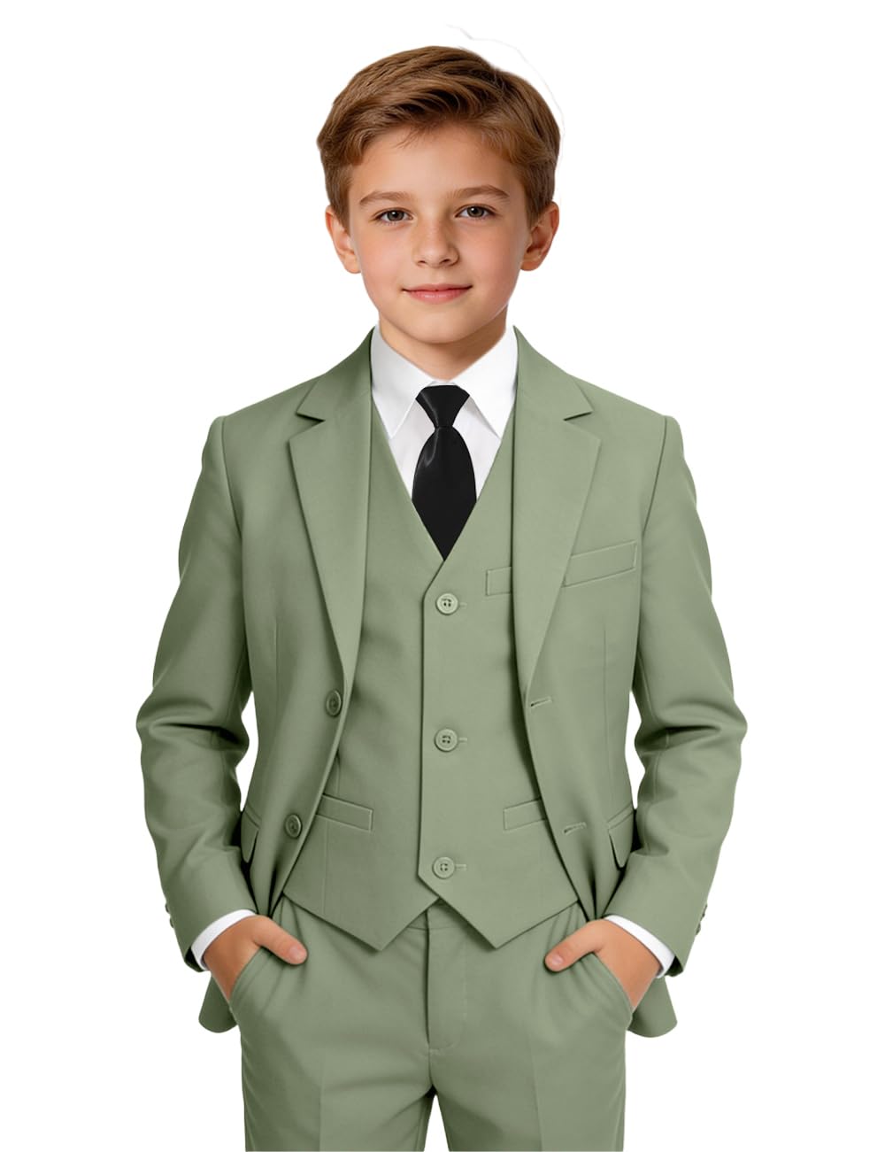 Photo 1 of Boys Suit for Kids Teens Boy 5 Piece Tuxedo Suit Set, Sage Green, Size 8