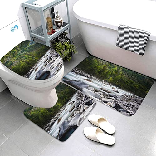Landschaft With A Creek In Mountains Print Rug Mats Pads Badvorleger Badezimmerteppich Set 3-teilig + Konturteppich + Toilettendeckelbezug – Bild 4