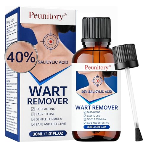 Peunitory 40% Salicylic Acid Wart Remover Liquid Fast-Acting Wart Remover for Common & Plantar Warts Maximum Strength Salicylic Acid Wart Remover for Hands Feet Neck & Body 1.01 fl oz