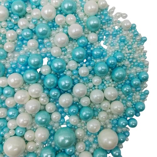 Image of Edible White Blue Sugar Pearls Candy Sprinkles 120G / 4.23Ounce Baking Cake Sprinkles Cupcake and Cake Topper Cookie Decorations Wedding Party Valentines Halloween Christmas Supplies
