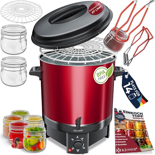 KESSER Einkochautomat 27 Liter, Edelstahl| 1800 Watt | Temperatur von 30-100°C | Dauerbetrieb | Abschaltautomatik Einkochvollautomat Heißgetränkeautomat Glühweintopf mit...