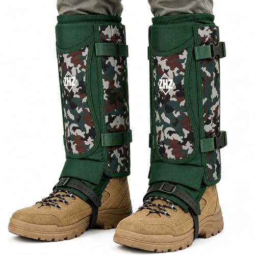ZHZ Snake Gaiters, Durable Waterproof Snake Chaps for Lower Leg Protection, Adjustable Snake Guards for Men & Women, Ideal for Hiking, Camping & Farm Work (Army Green)