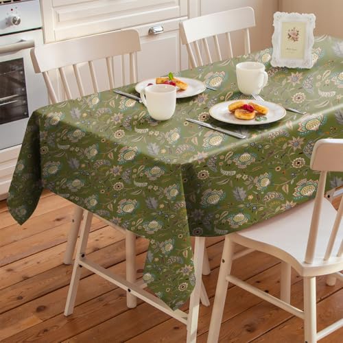 Image of Casableu Kasbah Green Table Cloth for 6 Seater Dining Table | 52x72 Inch Rectangular Table Cover | Dust-Proof, Washable Fabric | Decorative Dining Table Cover for Home