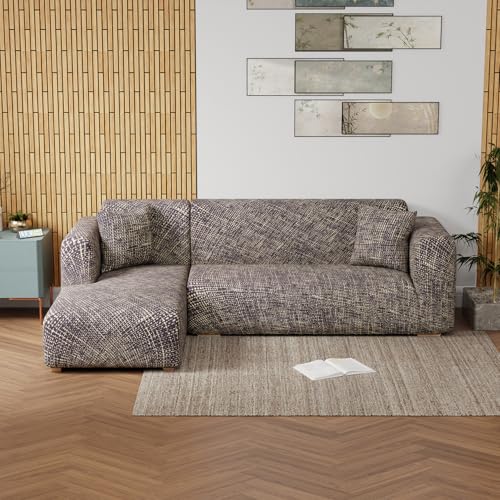 Image of Lukzer Polyester, Spandex L-Shaped Sofa Cover for Living Room Furniture Flexible Slipcover for Couches and More (Left Hand Side, Brown Lining)