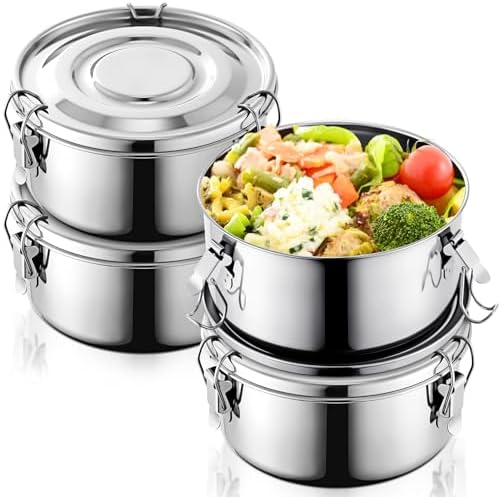 4 Pcs Stainless Steel Bento Box 36 oz Reusable 304 Stainless Steel Food Storage Containers with Lockable Clips to Leak Proof, Dishwasher Safe