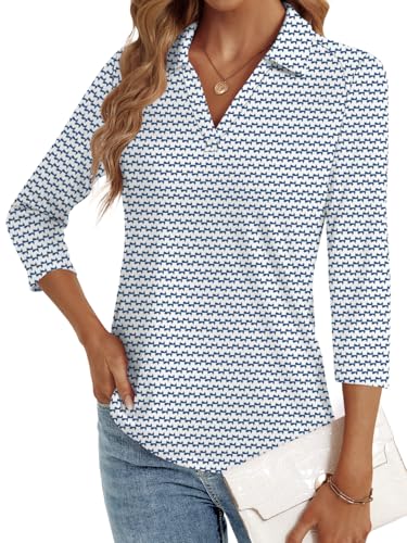 Polo à manches 3/4 pour femme col en V chic top fluide LYHIPSS moderne
