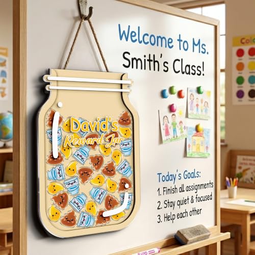 Image of Personalized Magnetic Reward Jar for Kids, Wooden Potty Training Reward System with Acrylic Tokens, Positive Behavior Tool for Toddlers, Back to School Gift for Boys & Girls, Classroom Decor