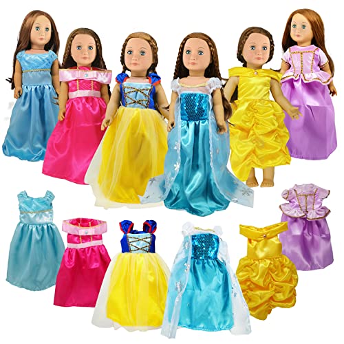 18 inch Doll Clothes ,6Pcs Princess Costume Include Bella,Cinderella,Snow White,Rapunzel,Princess Elsa and Aurora Fits All 18 inch Girl Dolls