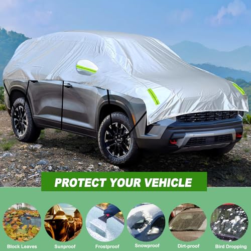 Image of SUV Half Car Cover Silver Car Windshield Sunroof Sunshade Snow Cover Universal Fits Length 185 inch-200 inch